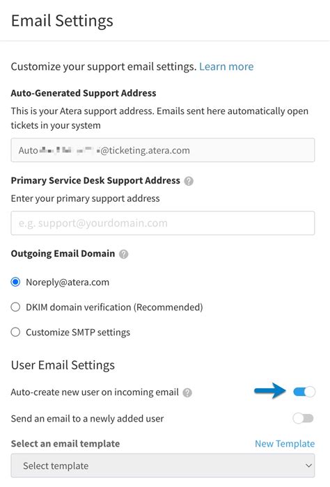 User email settings .